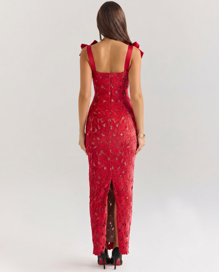 Thalina | Maxi Dress with Lace Overlay and Bow Straps