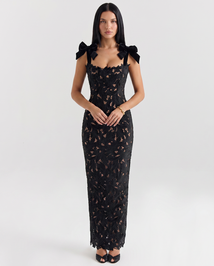 Thalina | Maxi Dress with Lace Overlay and Bow Straps