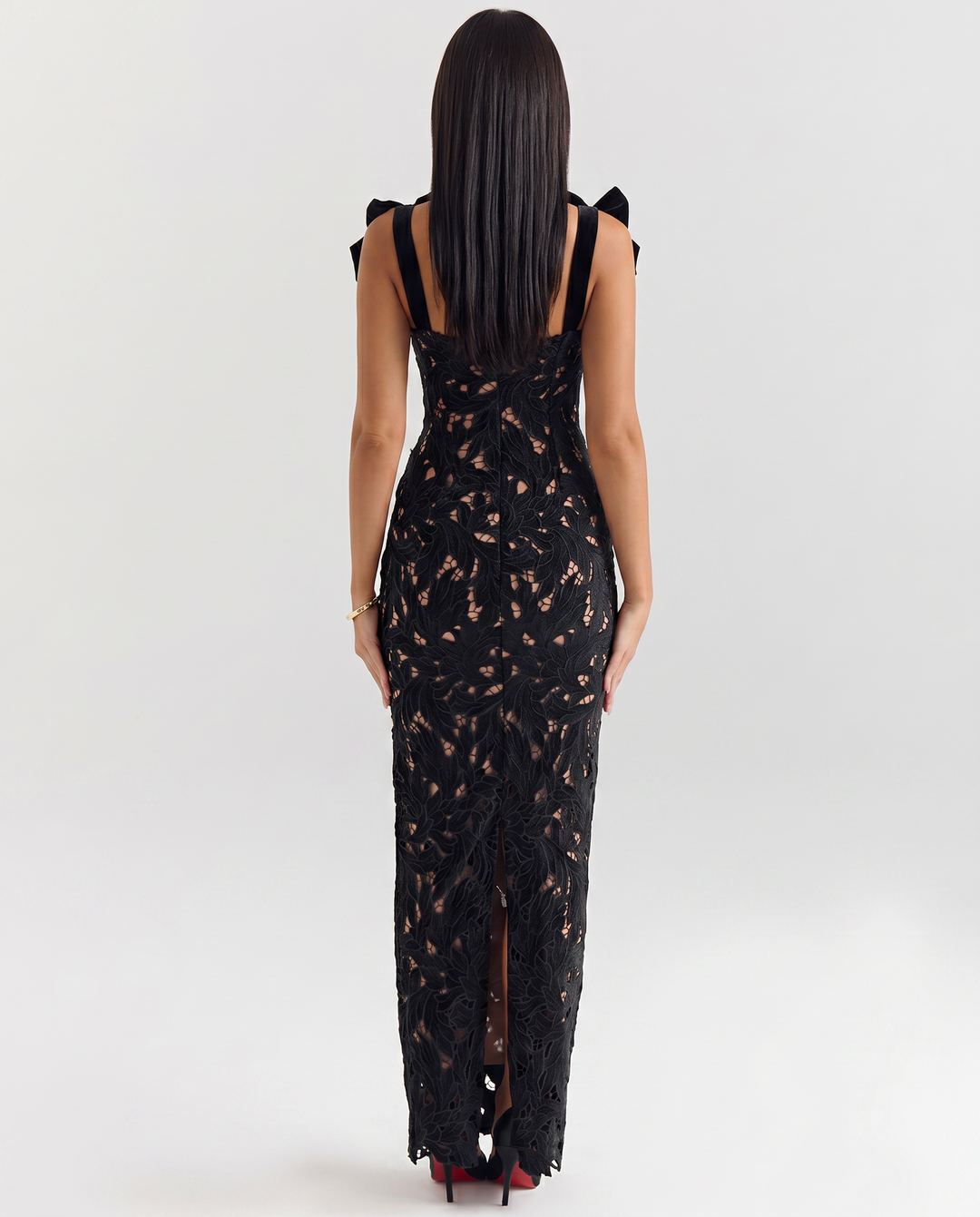 Thalina | Maxi Dress with Lace Overlay and Bow Straps