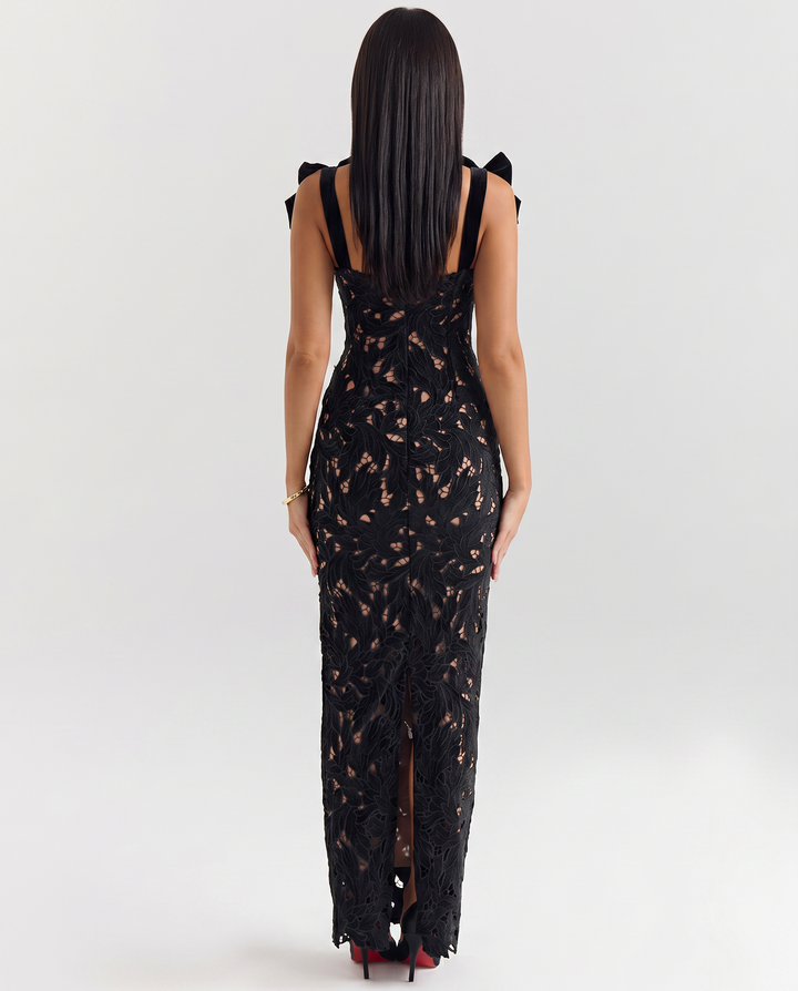 Thalina | Maxi Dress with Lace Overlay and Bow Straps