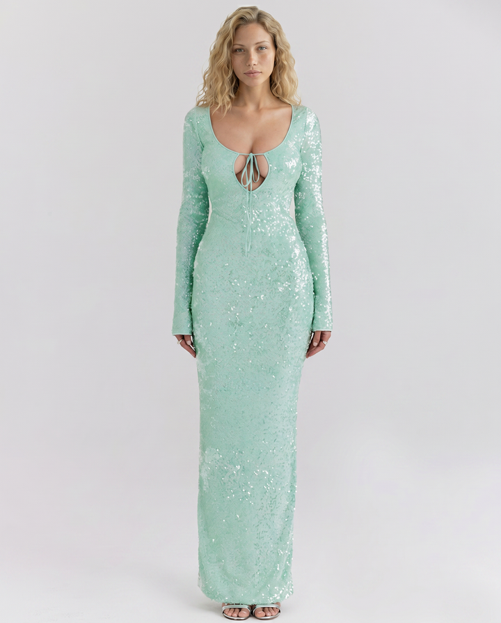 Tiff | Maxi Dress with Sequin Finish and Front Cut-Out