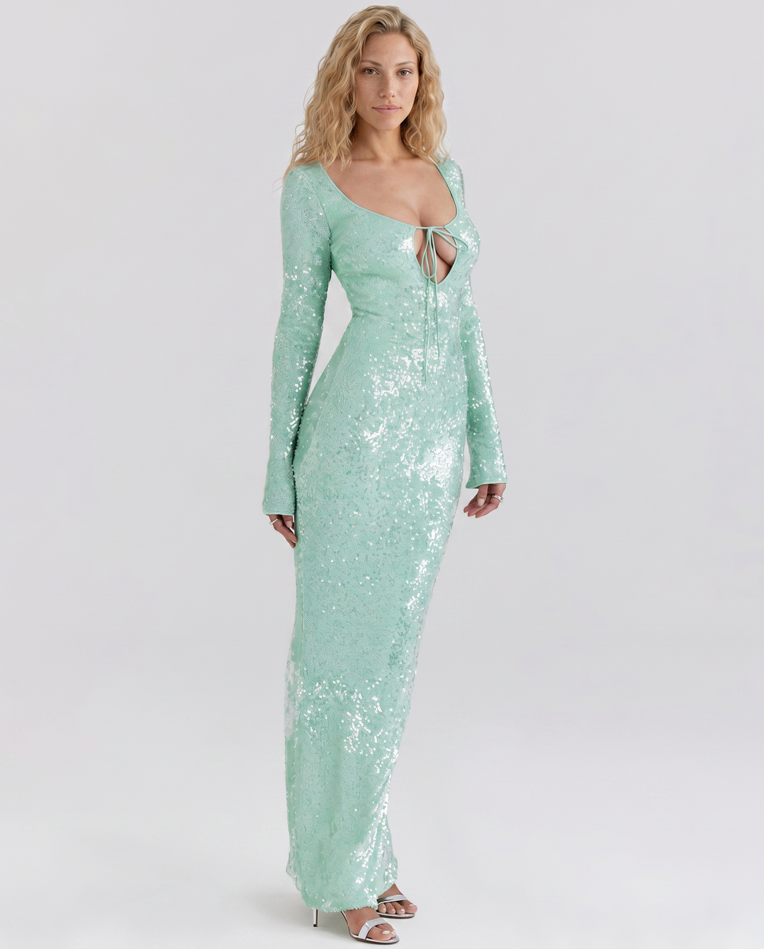 Tiff | Maxi Dress with Sequin Finish and Front Cut-Out