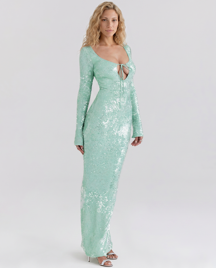 Tiff | Maxi Dress with Sequin Finish and Front Cut-Out