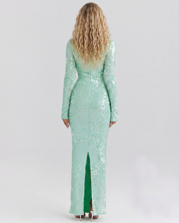 Tiff | Maxi Dress with Sequin Finish and Front Cut-Out
