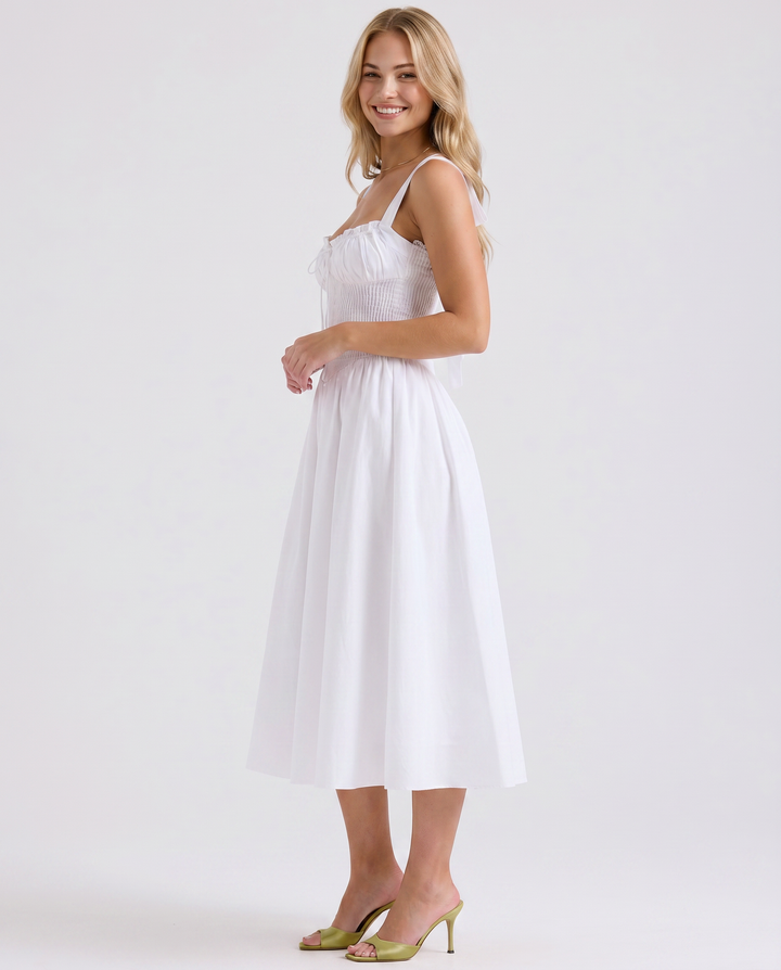 Alba | Midi Dress with Halter Neck and Gathered Bodice