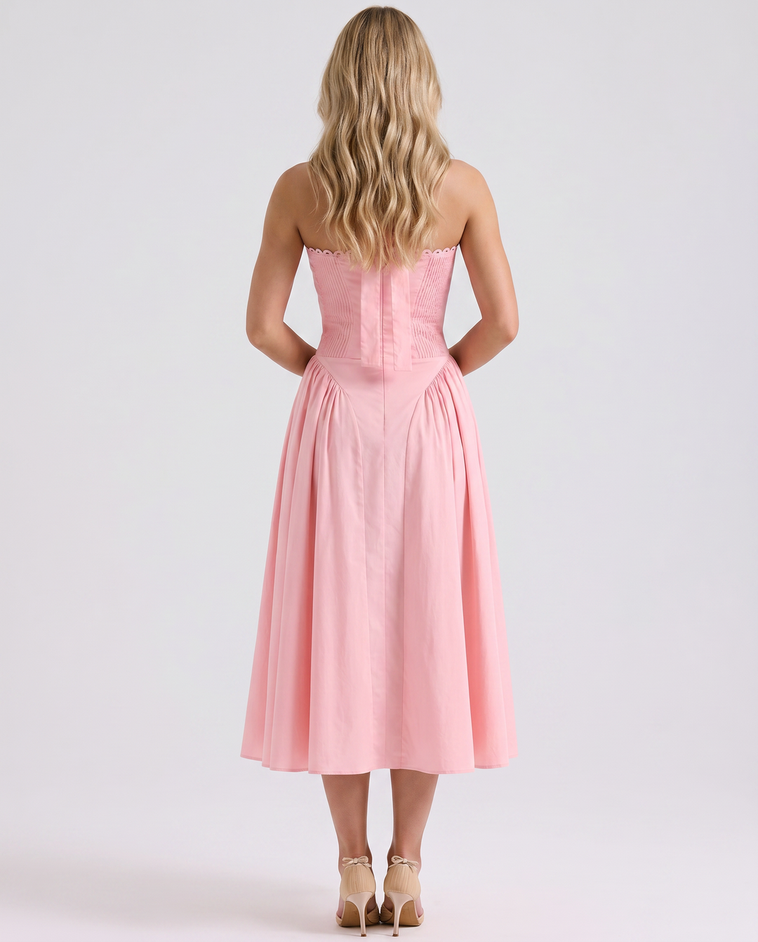 Alba | Midi Dress with Halter Neck and Gathered Bodice