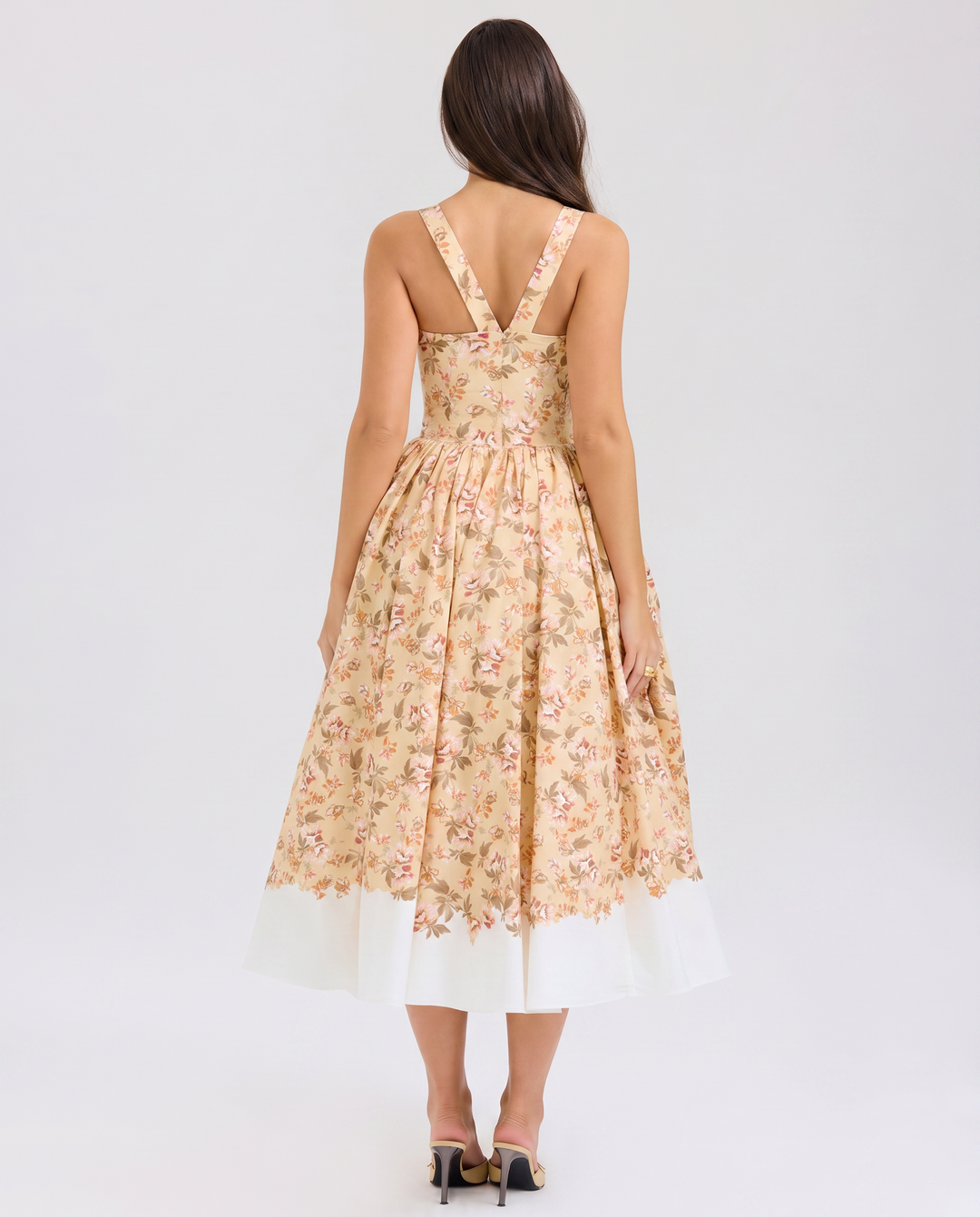 Adalyn | Floral Midi Dress with Gathered Skirt and Tulle Layer