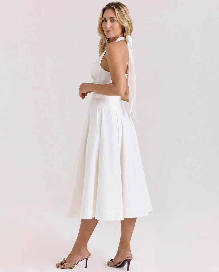 Amaya | Midi Dress with Halter Neck and Pleated Skirt