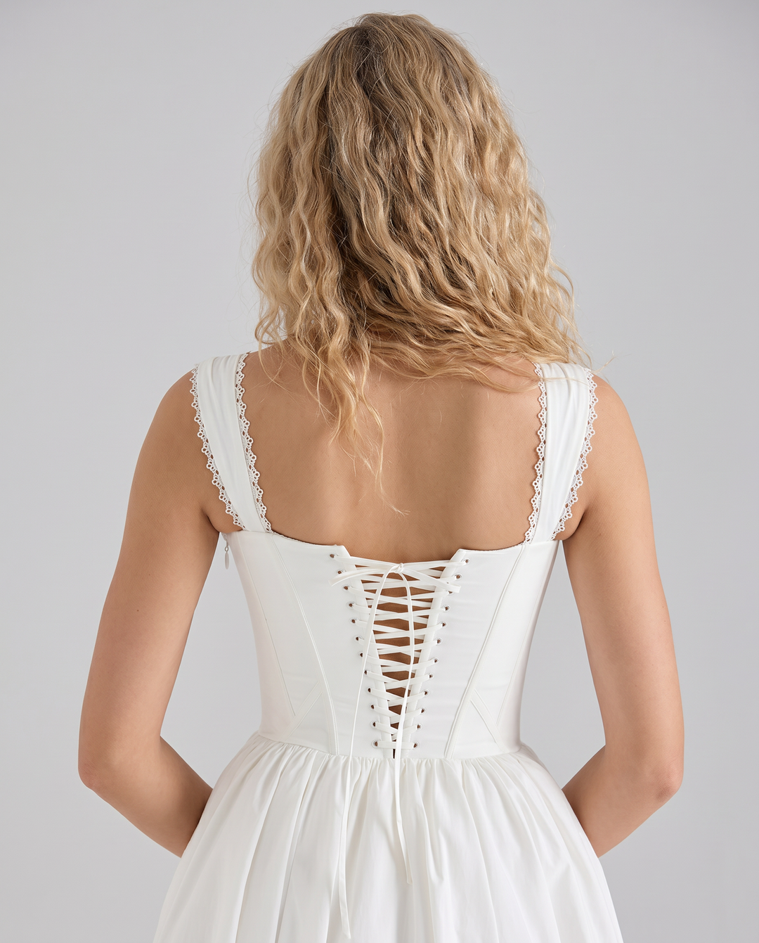 Allena | Midi Dress with Corset Bodice and Lace Trim