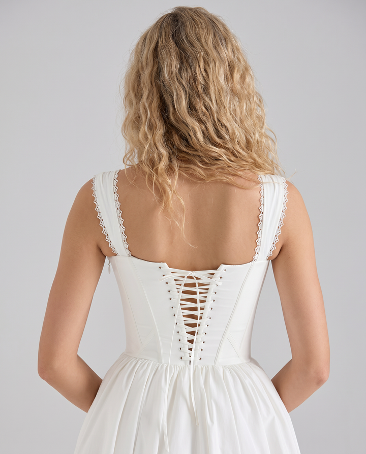 Allena | Midi Dress with Corset Bodice and Lace Trim