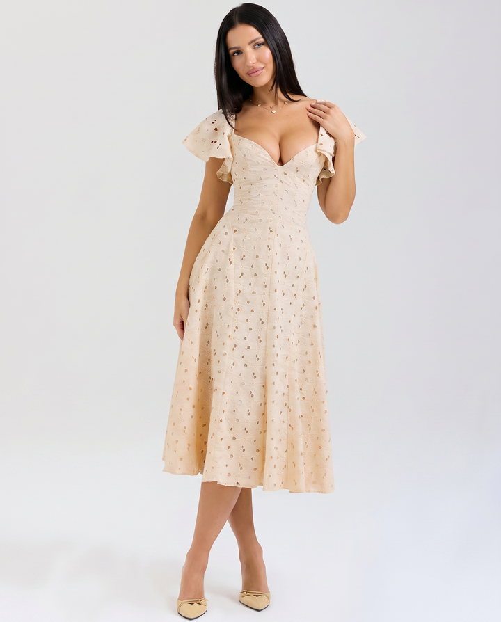 Austen | Floral Midi Dress with Broderie and Butterfly Sleeves