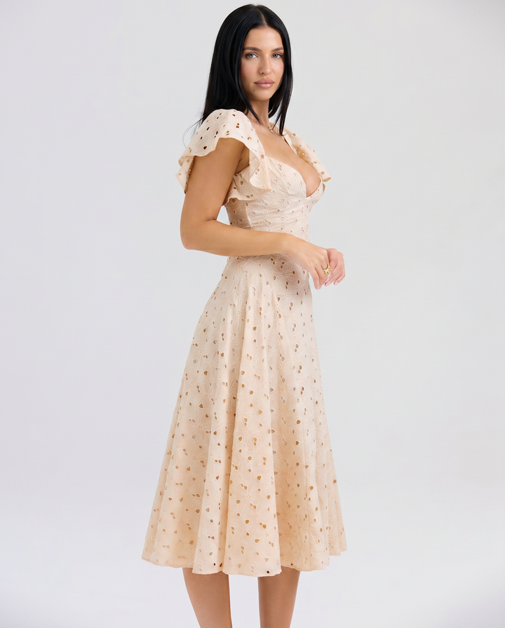 Austen | Floral Midi Dress with Broderie and Butterfly Sleeves