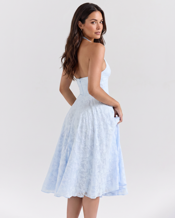 Ava | Midi Dress with Floral Jacquard and Halter Neck