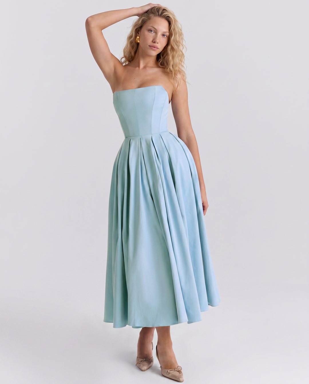 Bennett | Midi Dress with Strapless Corset Bodice