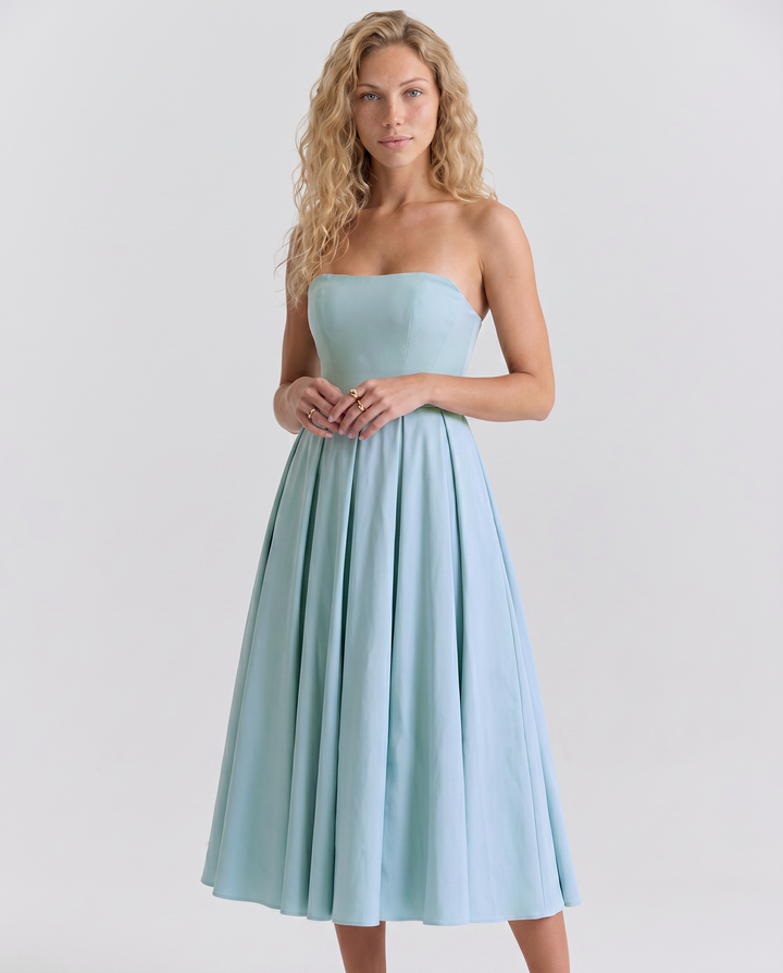 Bennett | Midi Dress with Strapless Corset Bodice