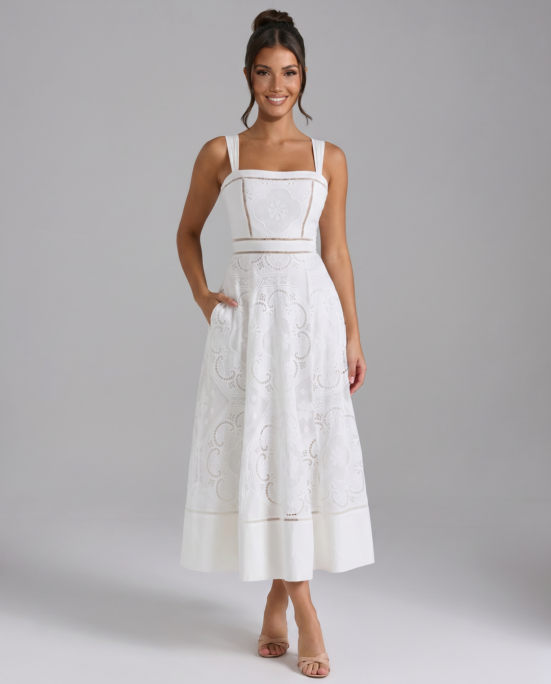 Clarabelle | Midi Dress with Square Neck and Open Back