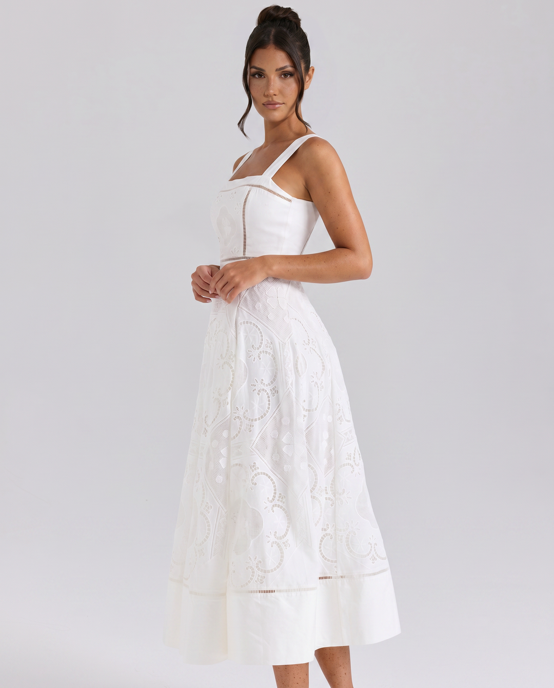 Clarabelle | Midi Dress with Square Neck and Open Back
