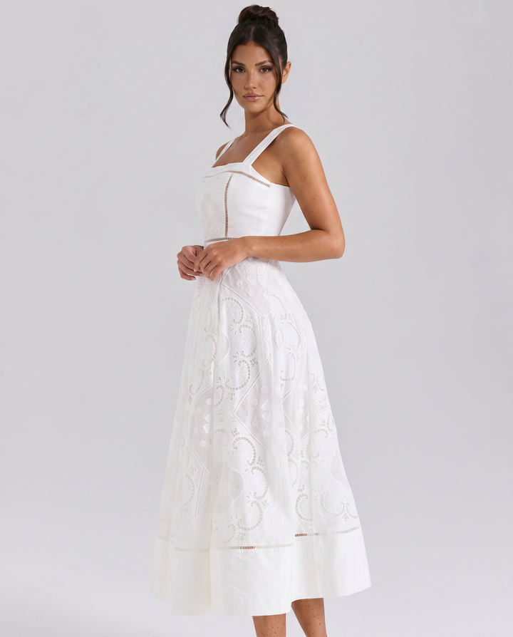 Clarabelle | Midi Dress with Square Neck and Open Back