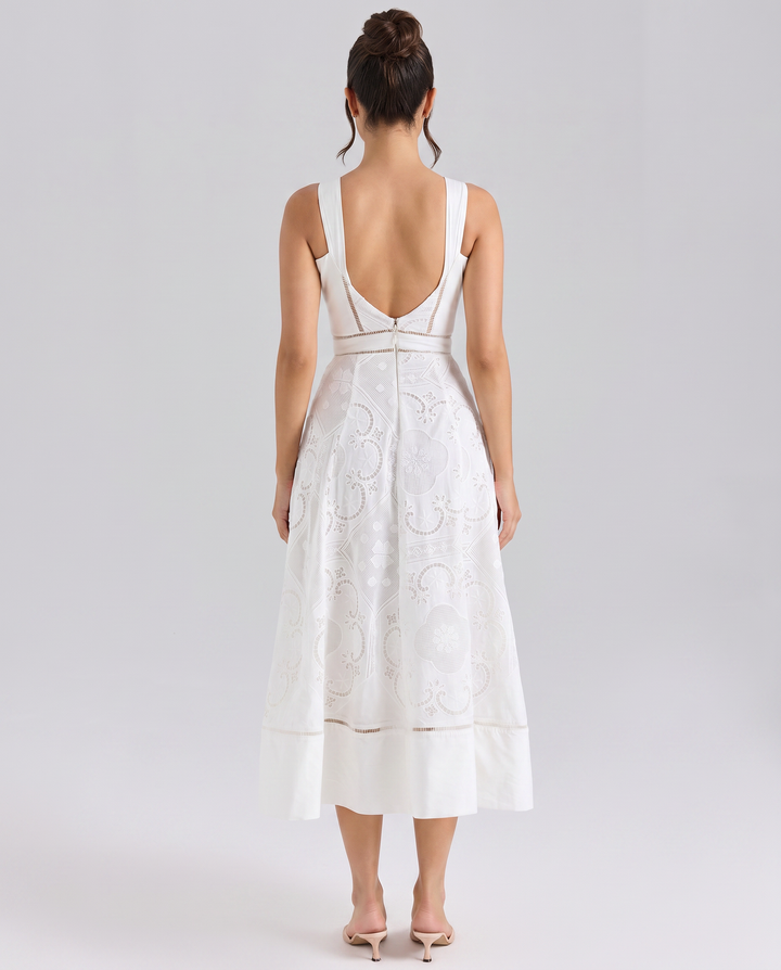 Clarabelle | Midi Dress with Square Neck and Open Back