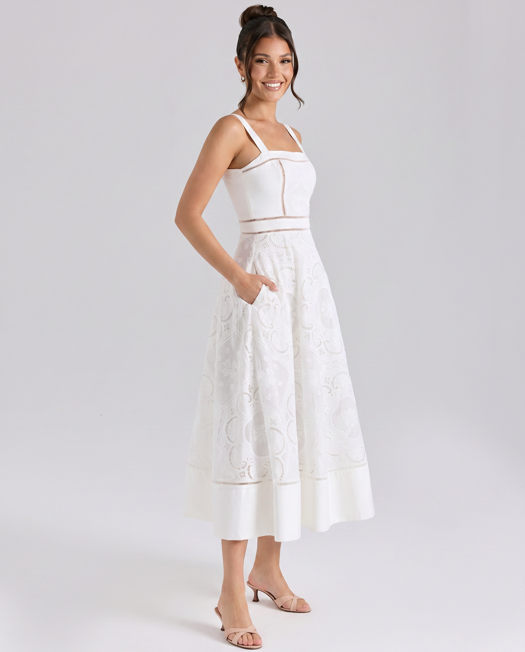 Clarabelle | Midi Dress with Square Neck and Open Back