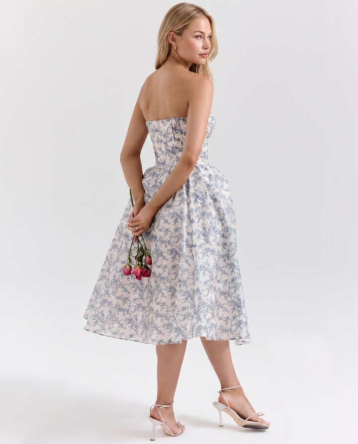 Claudia | Strapless Midi Dress with Corset Bodice