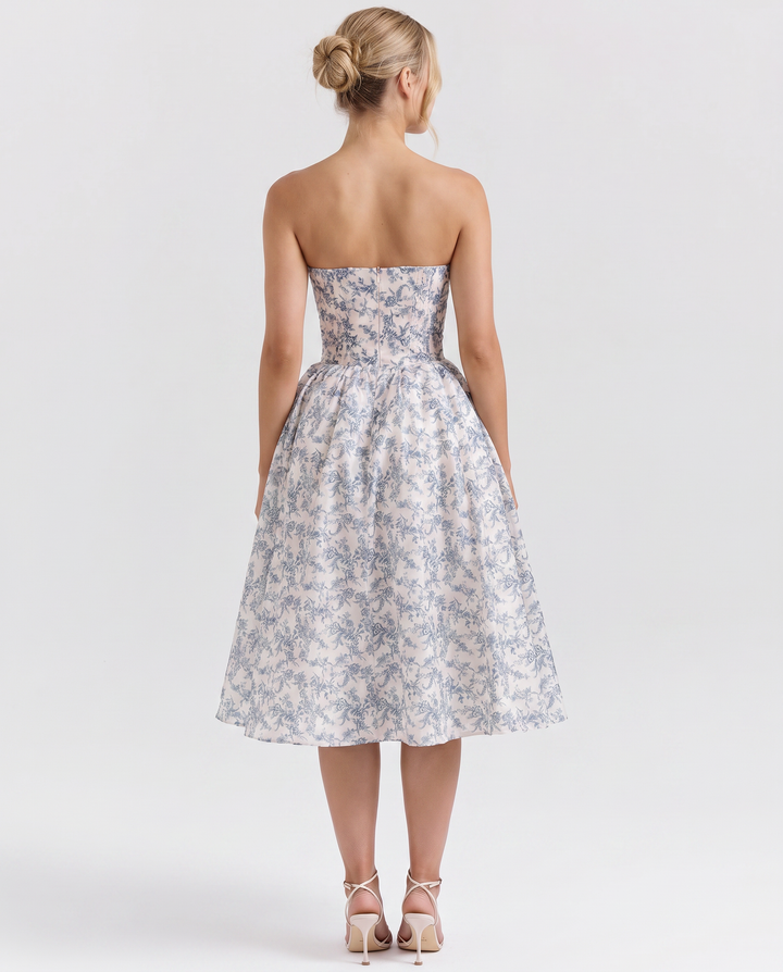 Claudia | Strapless Midi Dress with Corset Bodice