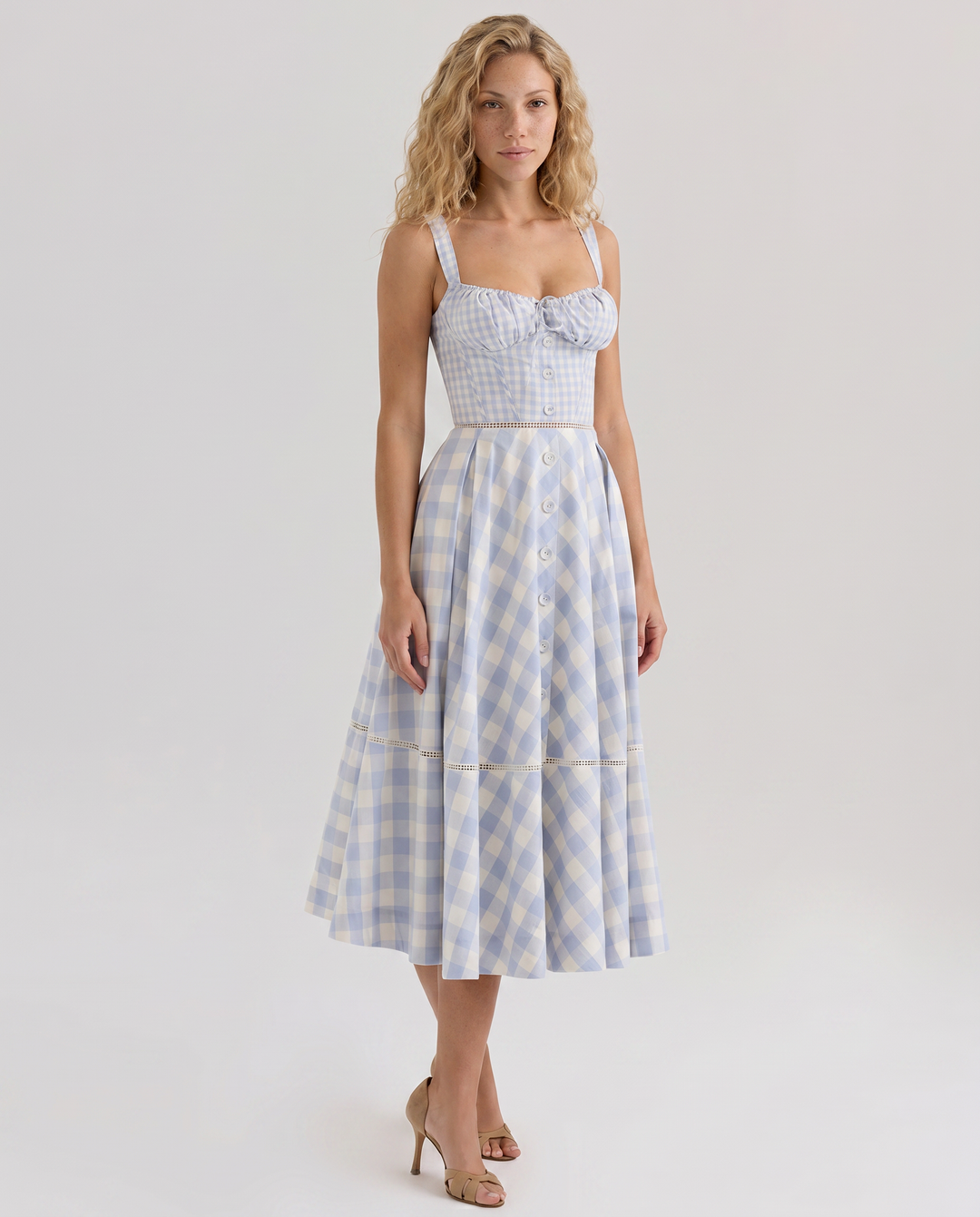 Coco | Gingham Midi Dress with Lace-Up Back