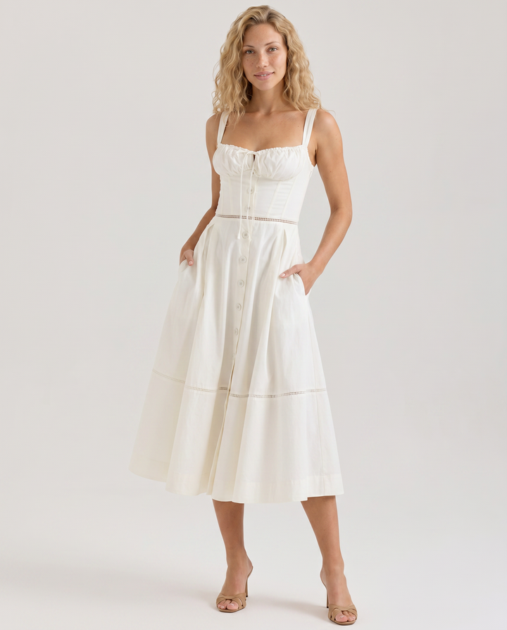 Coco | Gingham Midi Dress with Lace-Up Back