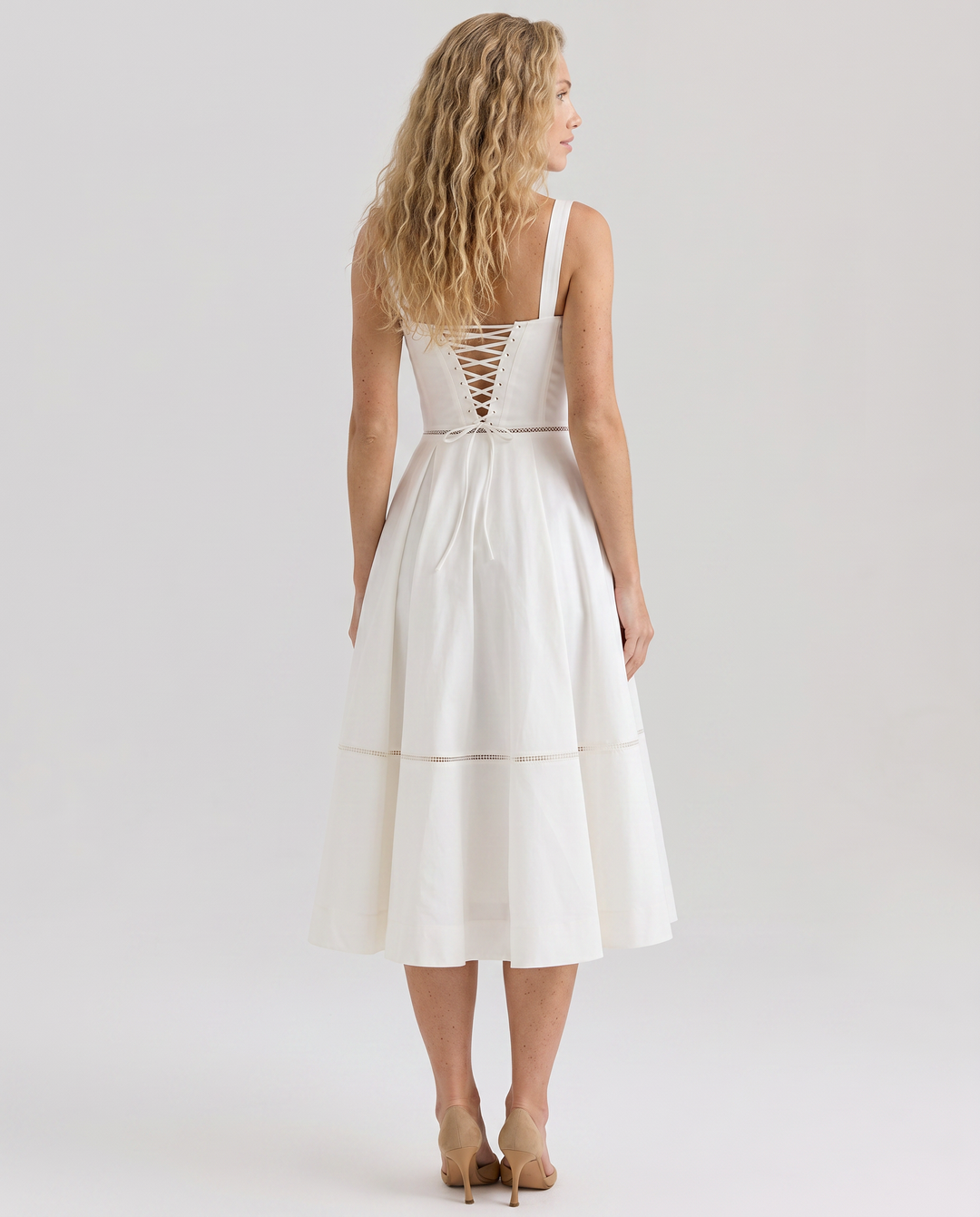 Coco | Gingham Midi Dress with Lace-Up Back