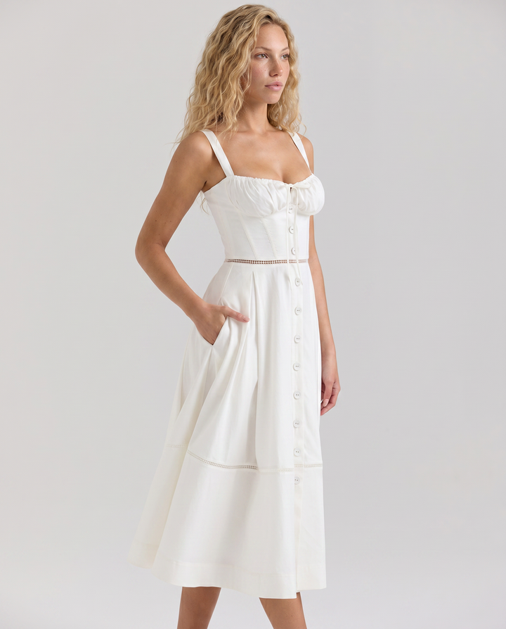 Coco | Gingham Midi Dress with Lace-Up Back