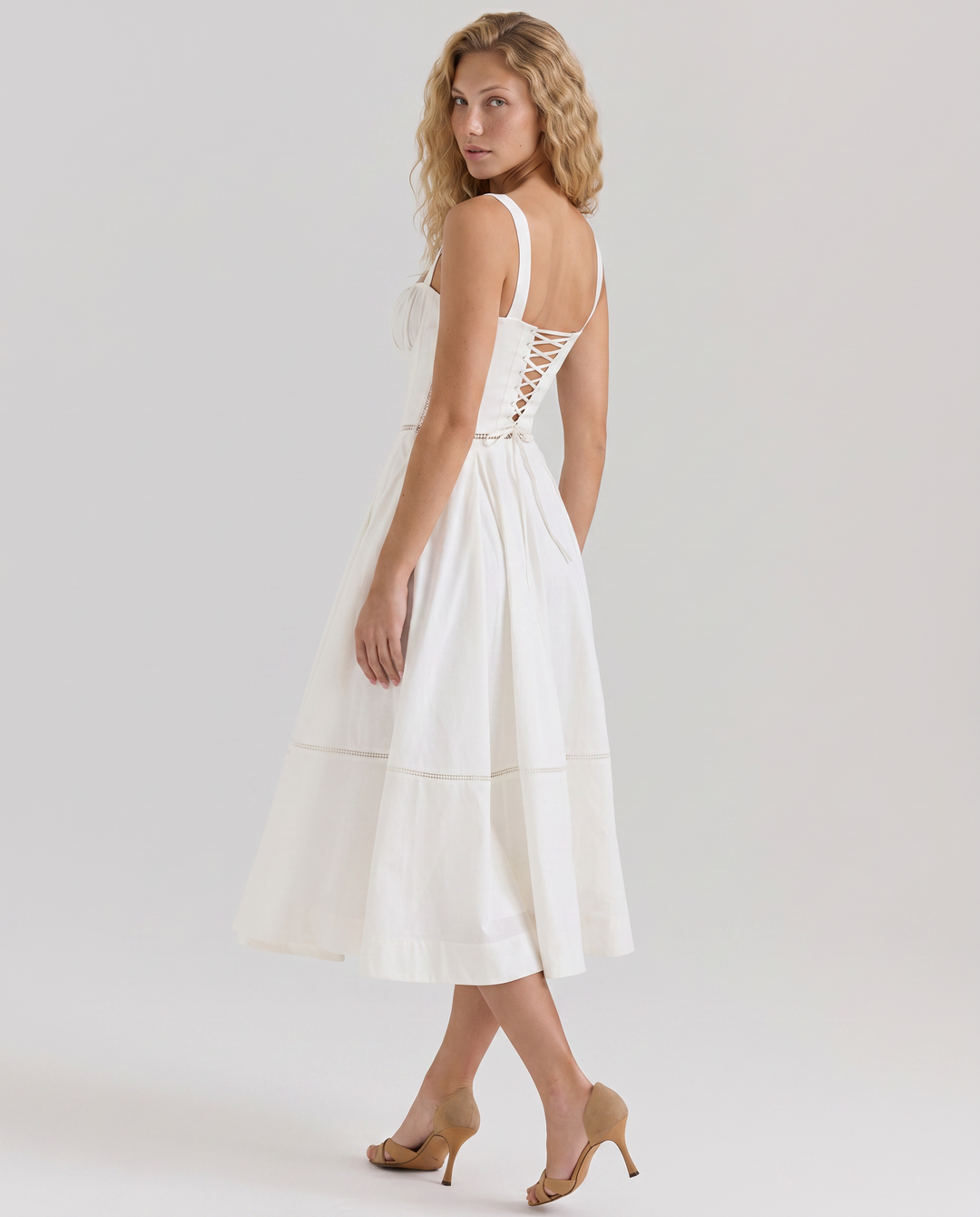 Coco | Gingham Midi Dress with Lace-Up Back