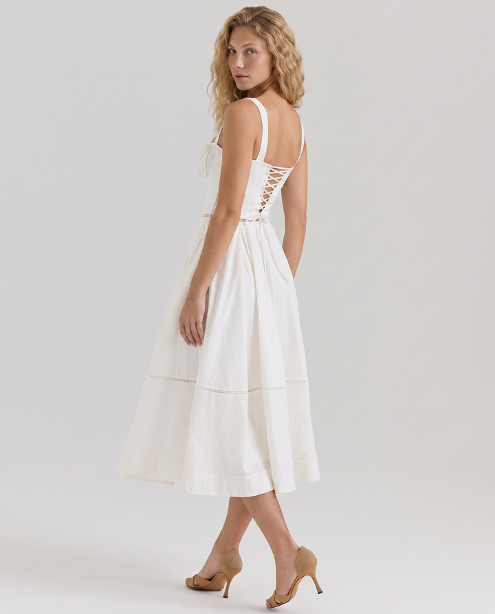 Coco | Gingham Midi Dress with Lace-Up Back