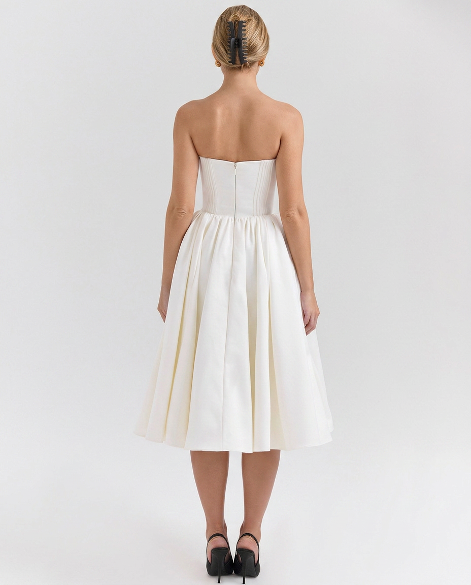 Tara | Strapless Midi Dress with Corset Bodice