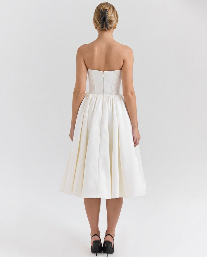 Tara | Strapless Midi Dress with Corset Bodice