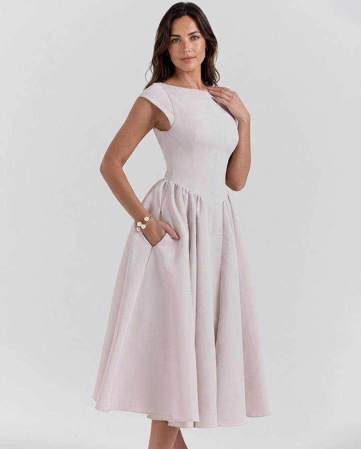 Jenna | Midi Dress with Open Back and Full Skirt