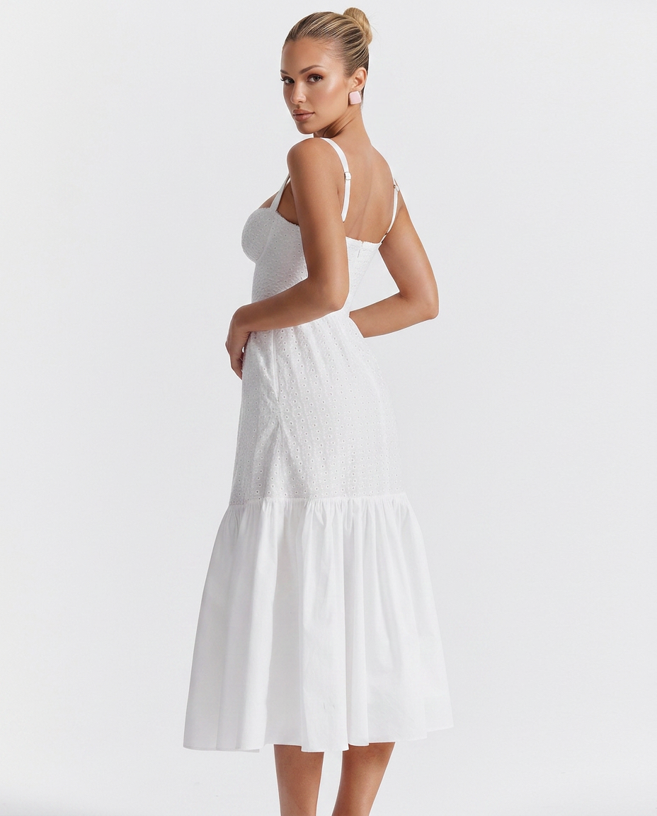 Tanya | Broderie Anglaise Midi Sundress with Tiered Skirt