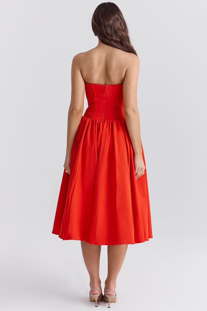 Laurie | Strapless Midi Dress with Corset Bodice