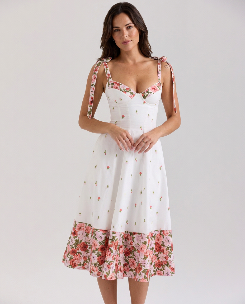 Myra | Floral Midi Sundress with Tie Straps