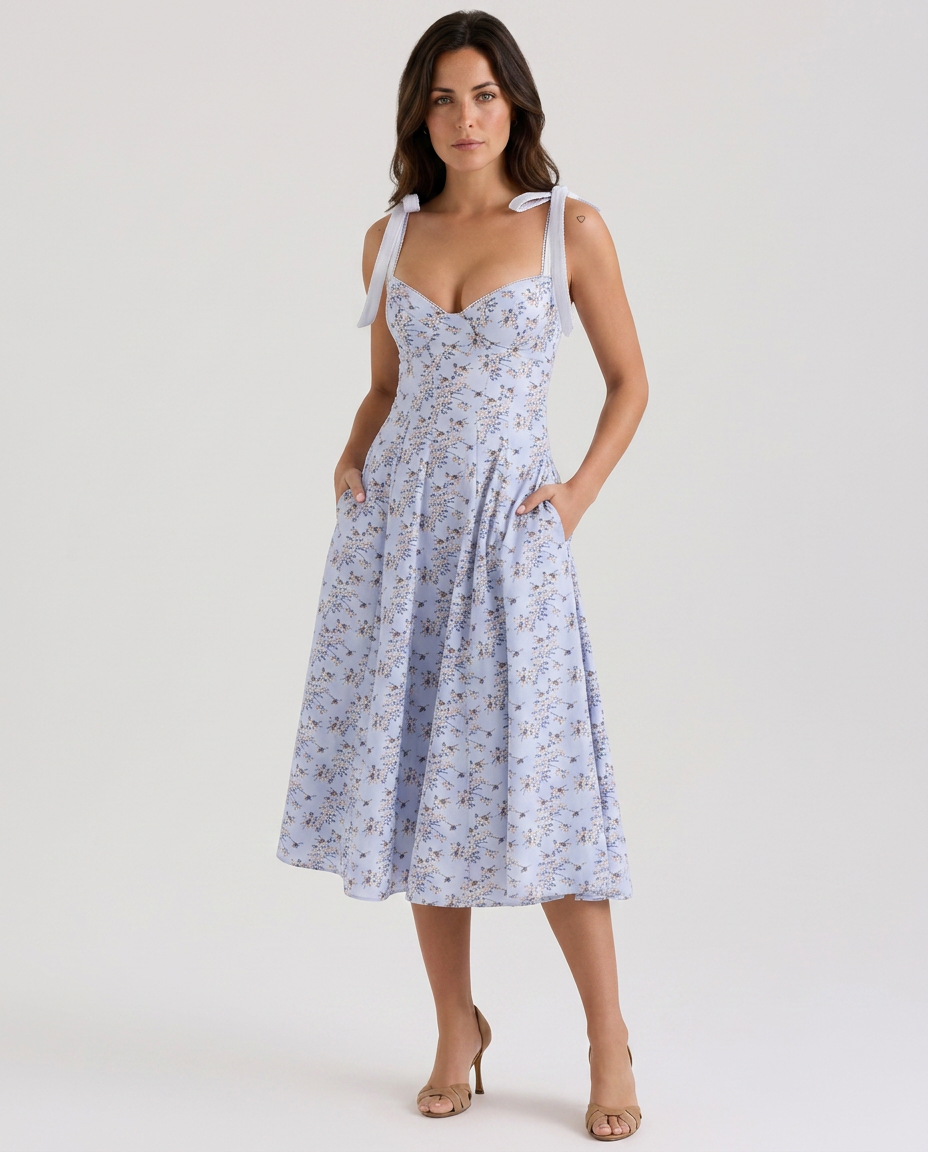 Myra | Floral Midi Sundress with Tie Straps