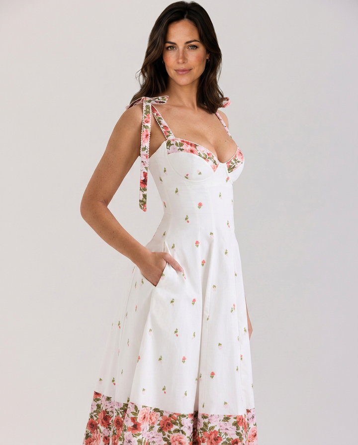 Myra | Floral Midi Sundress with Tie Straps