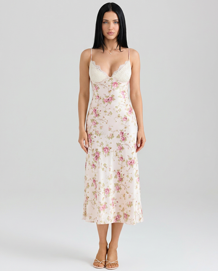 Hollie | Bias Cut Midi Dress with Lace Bust
