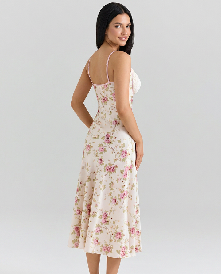 Hollie | Bias Cut Midi Dress with Lace Bust