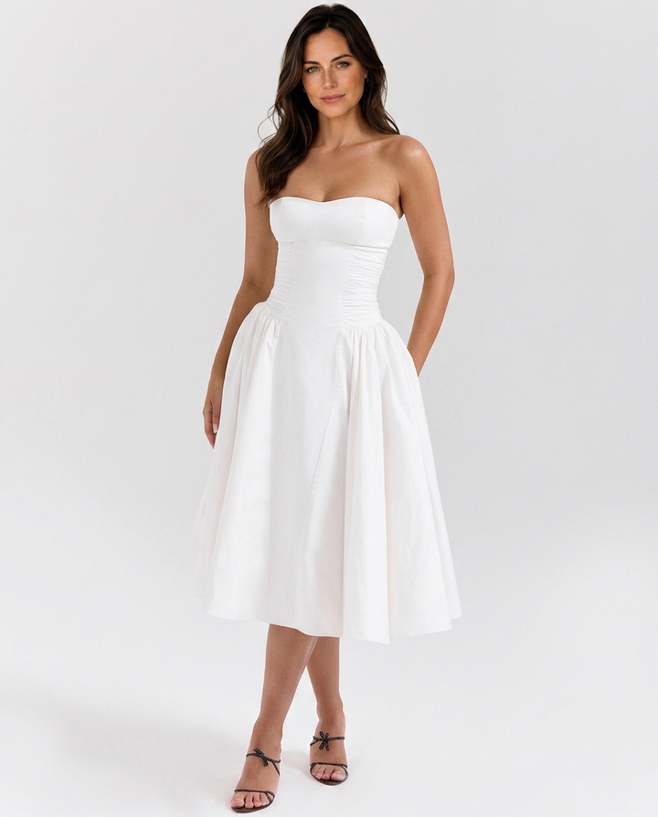 Rachael | Strapless Midi Sundress with Corset Bodice