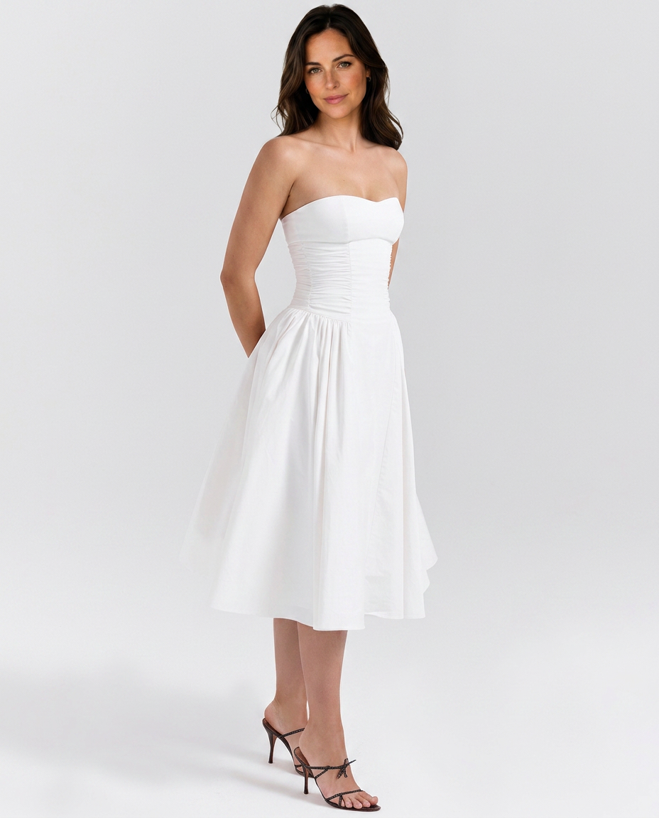 Rachael | Strapless Midi Sundress with Corset Bodice
