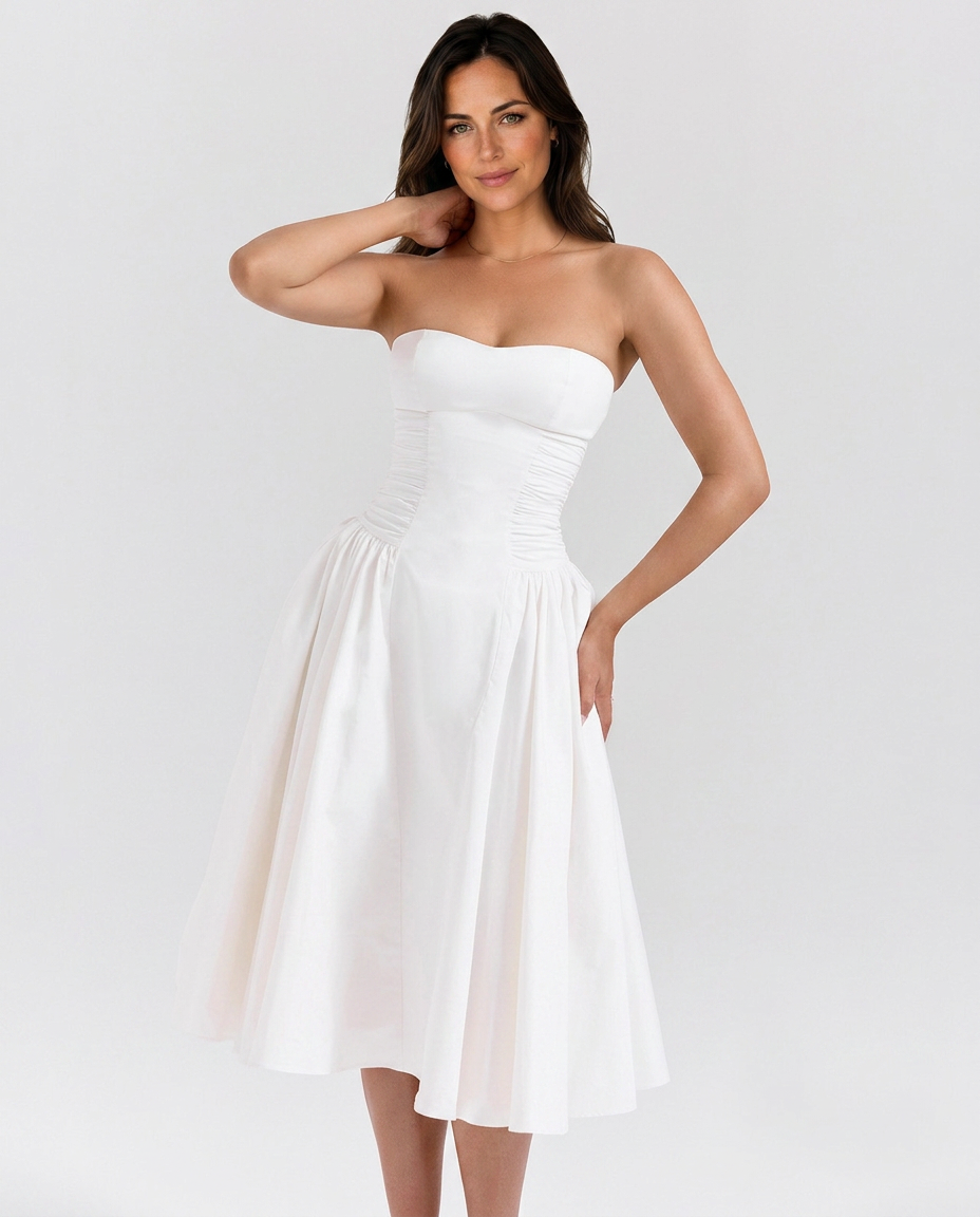 Rachael | Strapless Midi Sundress with Corset Bodice