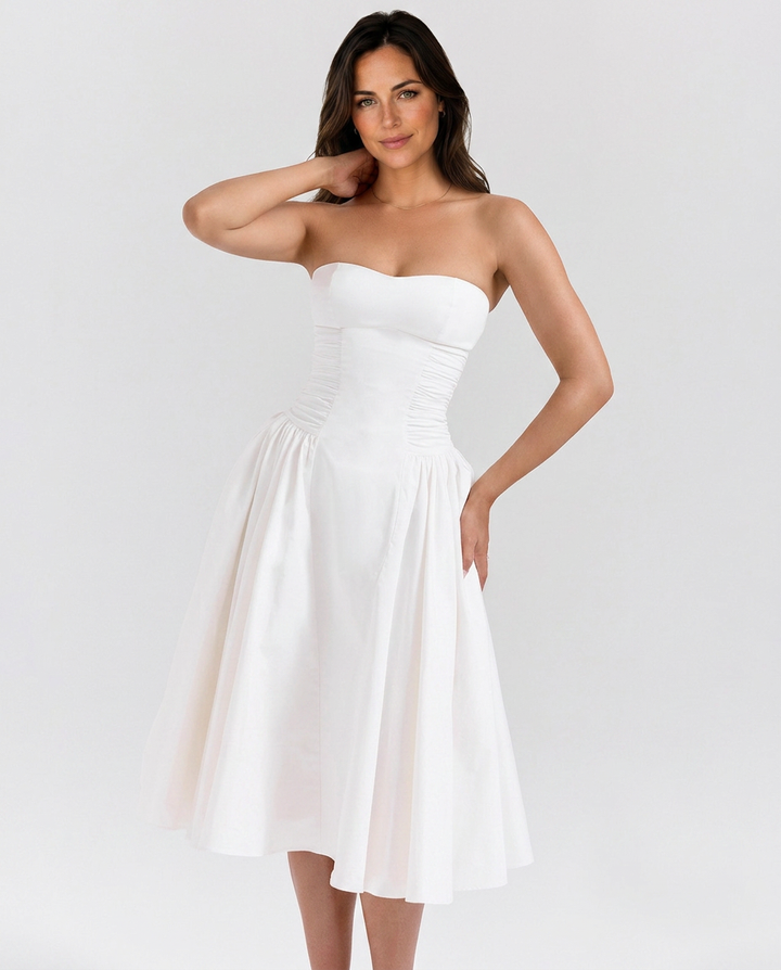 Rachael | Strapless Midi Sundress with Corset Bodice