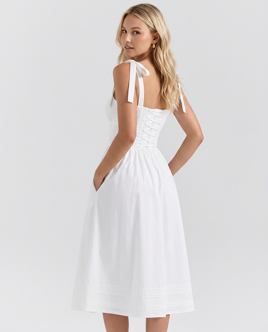 Nettie | Pin Tuck Cotton Midi Sundress