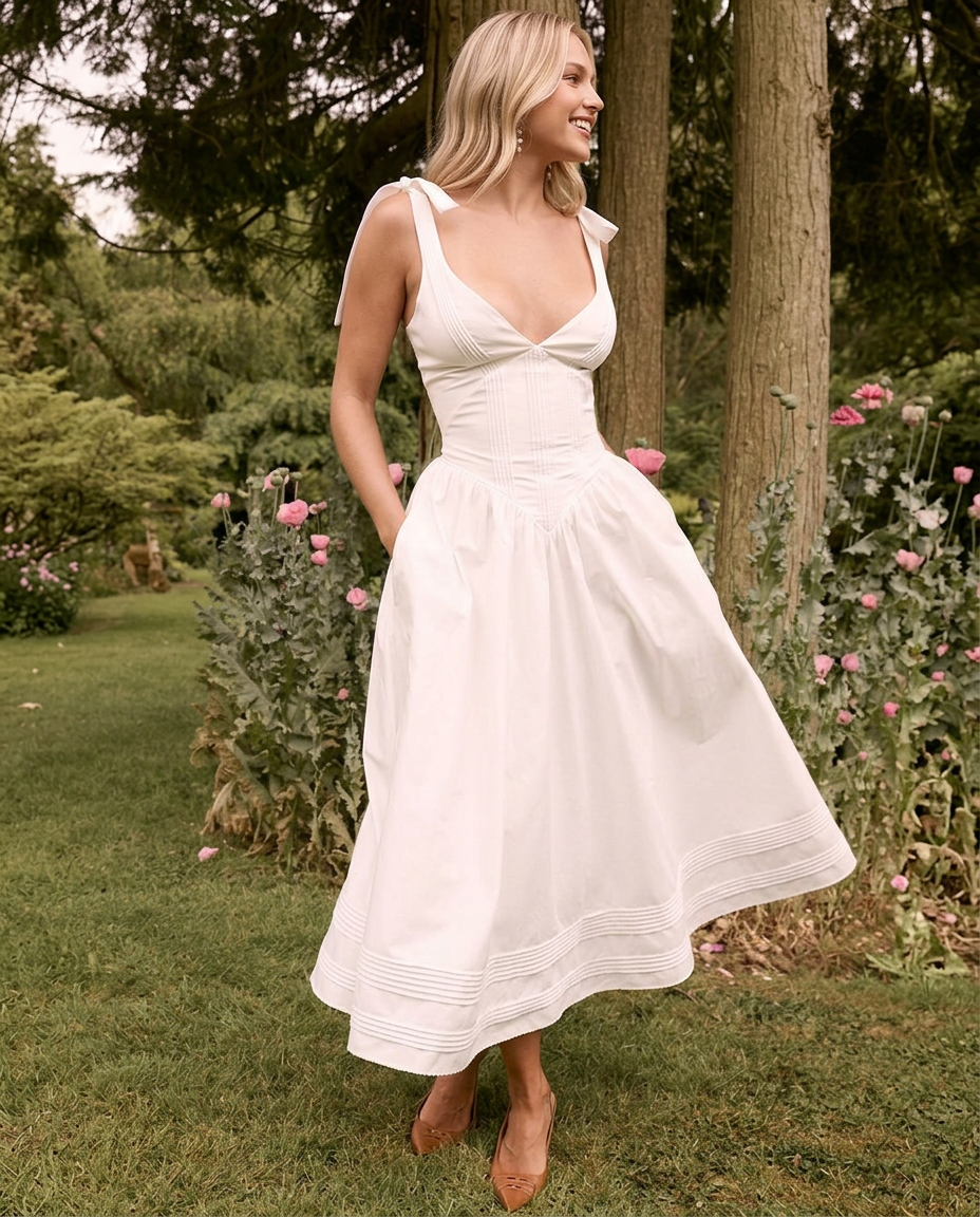 Nettie | Pin Tuck Cotton Midi Sundress