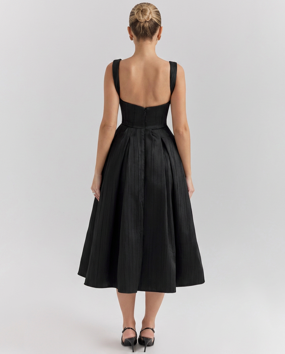 Patsy | Satin-Look Corset Midi Dress with Pleated Skirt