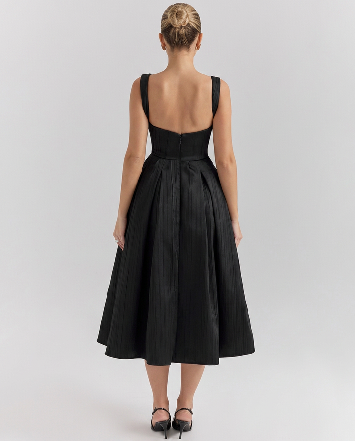Patsy | Satin-Look Corset Midi Dress with Pleated Skirt